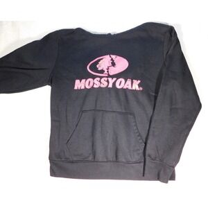 Women's Med Pullover Hoodie MOSSY OAK Sweatshirt Black/Pink‎ Camo Polyester